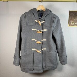 Gap Womens‎ Gray Wool Blend Hooded Duffle Toggle Coat Petite Small S P 1166
